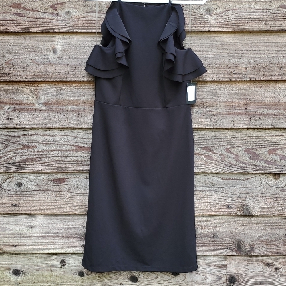MARINA flounce sleeveless Cocktail Dress 12 NWT Black